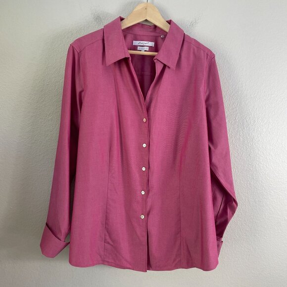 Foxcroft NYC Womens Plus 16W Fitted Heritage Non Iron Pink Button Up Shirt Top - Picture 7 of 10